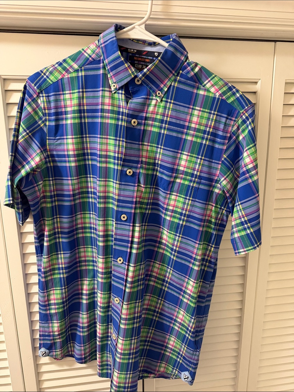 Men's Blue Plaid Short-Sleeve Button-Down Shirt